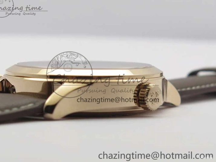 MIROTIME 0510 ZipUp Calatrava 5524R Pilot Travel Time RG GRF Brown Dial on Brown Leather Strap A324 V 7110